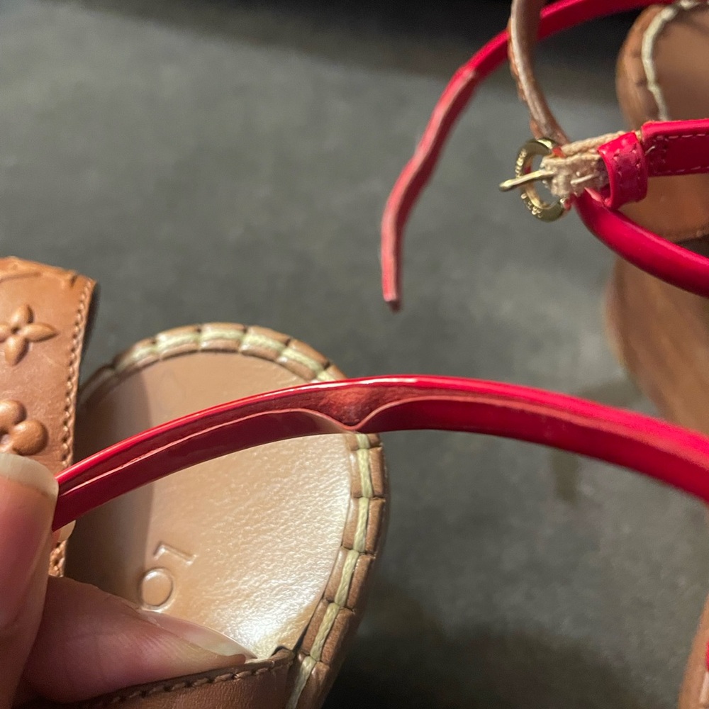 Louis Vuitton Brown Wedge Sandal with Red Straps - Picture 12 of 12